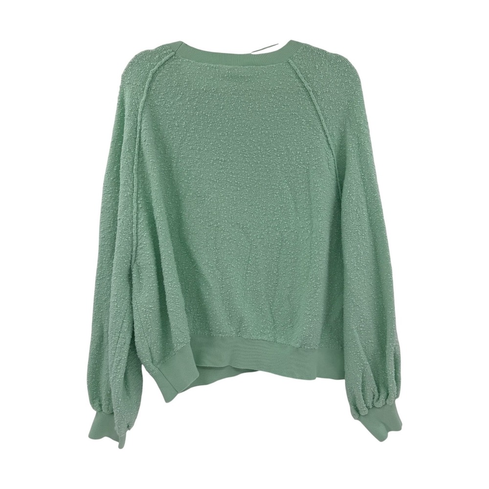 Free People Found My Friend Mint Green Textured Puff Sleeve Sweater Large - Picture 2 of 7